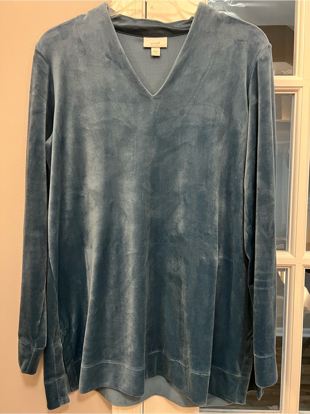 Pure Jill so soft V-Neck Velour Tunic - Dusty Blue size S (oversized) EUC